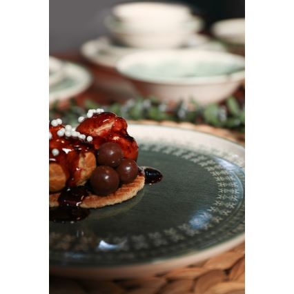 24-delt spisesæt i stentøj, beige/grøn