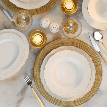 26-delers spisesæt i porcelæn, hvid/guld