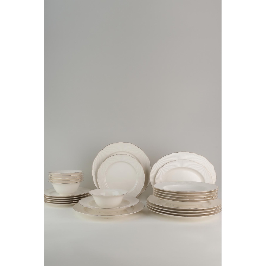 26-delt spisesæt i hvid/sølv/benporcelæn