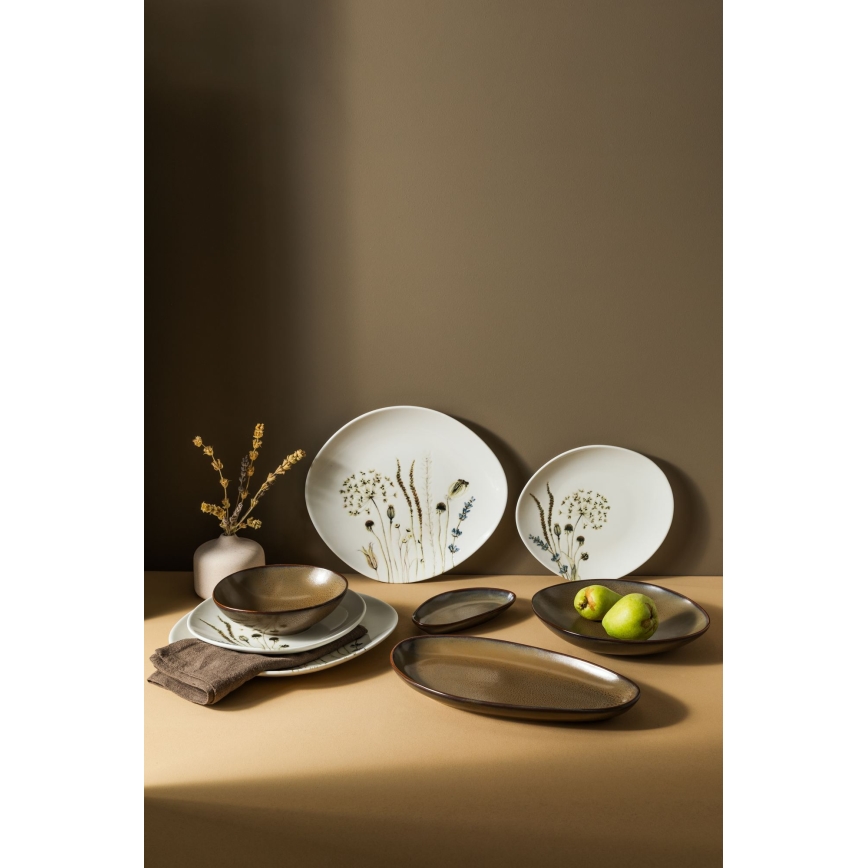 27-delt spisesæt i porcelæn, hvid/brun