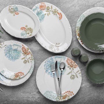 29-delt spisesæt i farverigt porcelæn