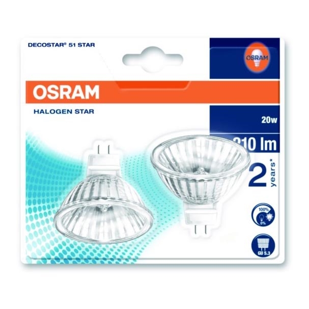 2x Halogenpære DECOSTAR GU5,3/20W/12V 2800K - Osram