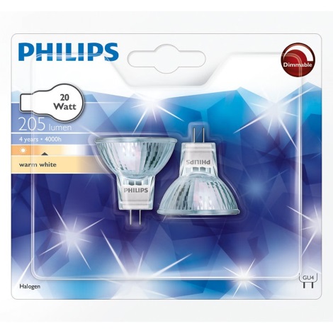 2x Industripære Philips HALOGEN GU4/20W/12V | Lampemania