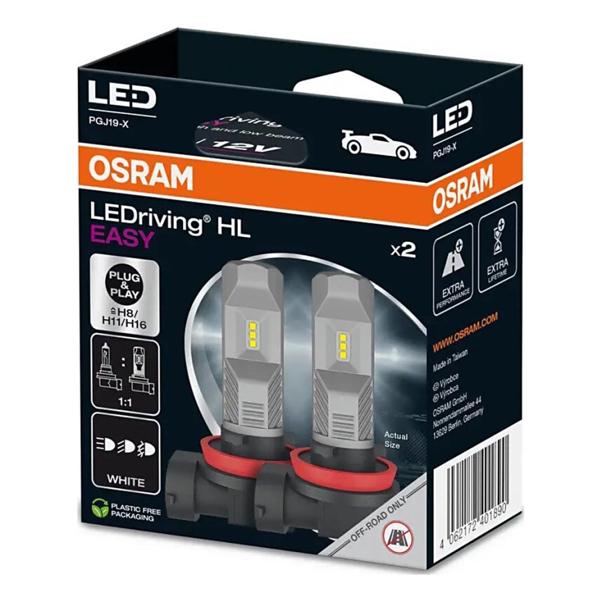 2x LED autopære H8/H11/H16 PGJ19-X/8,2W/12V 6000K - Osram