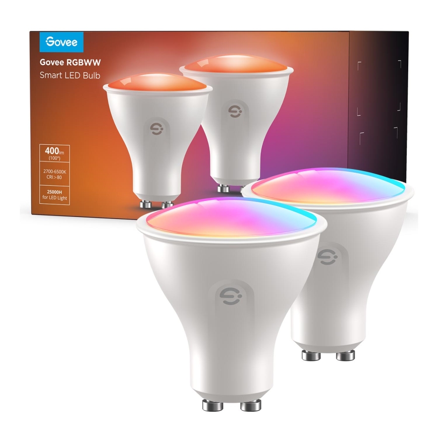 2x LED lyspære m. RGBWW-farver dæmpbar GU10/4,8W/230V 2700-6500K Wi-Fi - Govee