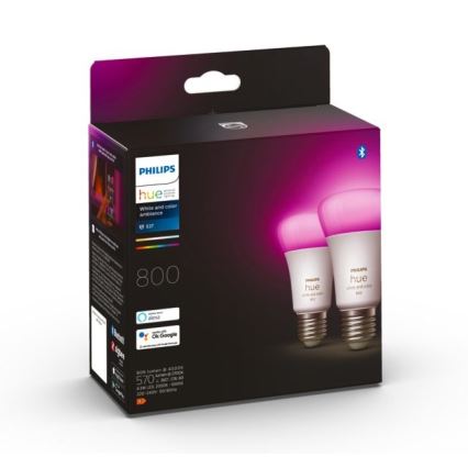 2x LED-pære dæmpbar Philips Hue White And Color Ambiance A60 E27/6,5W/230V 2000-6500K