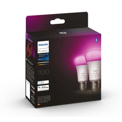 2x LED-pære dæmpbar Philips Hue White And Color Ambiance A60 E27/9W/230V 2000-6500K