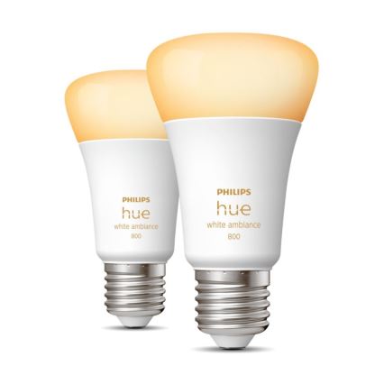 2x LED-pære dæmpbar Philips Hue WHITE AMBIANCE E27/6W/230V 2200-6500K