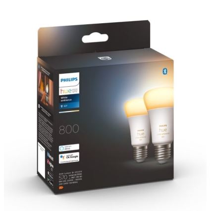 2x LED-pære dæmpbar Philips Hue WHITE AMBIANCE E27/6W/230V 2200-6500K