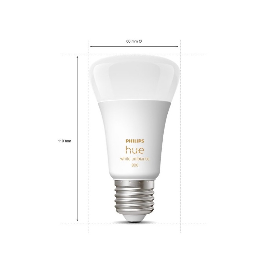 2x LED-pære dæmpbar Philips Hue WHITE AMBIANCE E27/6W/230V 2200-6500K