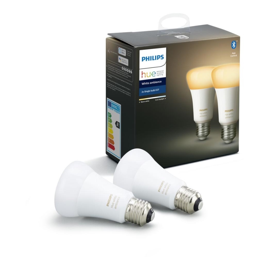 2x LED-pære dæmpbar Philips Hue WHITE AMBIANCE E27/8,5W/230V 2200-6500K
