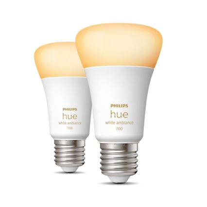 2x LED-pære dæmpbar Philips Hue WHITE AMBIANCE E27/8W/230V 2200-6500K