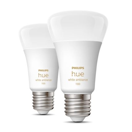 2x LED-pære dæmpbar Philips Hue WHITE AMBIANCE E27/8W/230V 2200-6500K