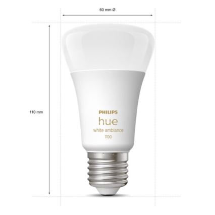 2x LED-pære dæmpbar Philips Hue WHITE AMBIANCE E27/8W/230V 2200-6500K