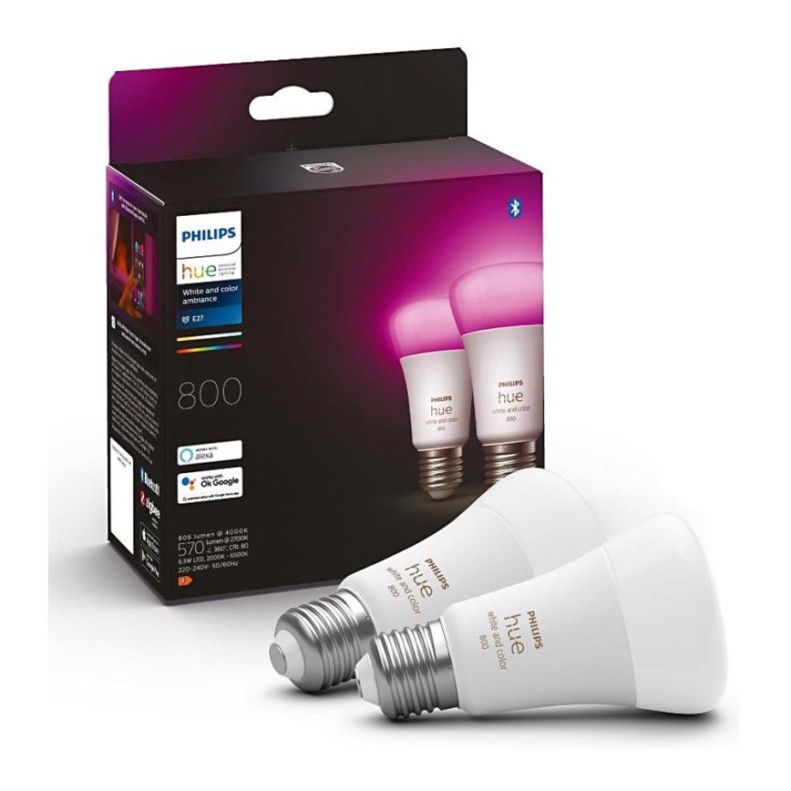 2x LED-pære dæmpbar Philips Hue White And Color Ambiance A60 E27/6,5W/230V 2000-6500K