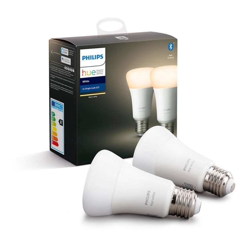 2x LED-pære dæmpbar Philips Hue WHITE E27/9W/230V 2700K