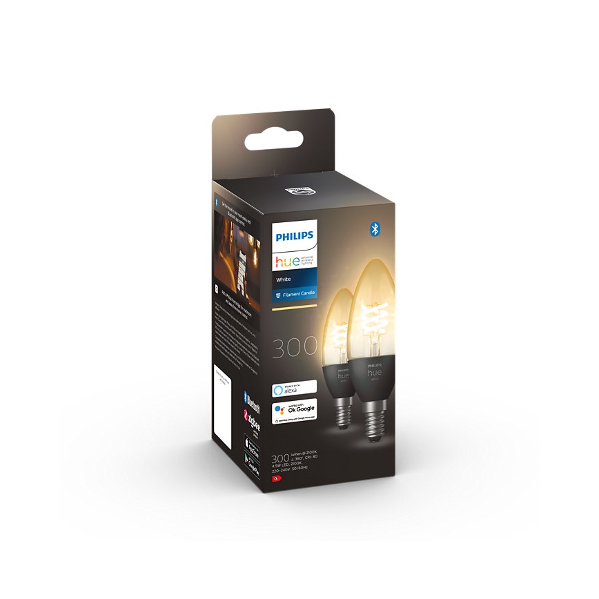2x LED-pære dæmpbar Philips Hue WHITE FILAMENT E14/4,5W/230V 2100K