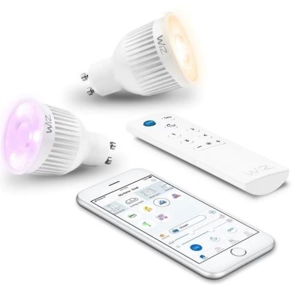 2x LED-pære dæmpbar RGBW-farver GU10/6,5W/230V 2200-6500K Wi-Fi + fjernbetjening - WiZ