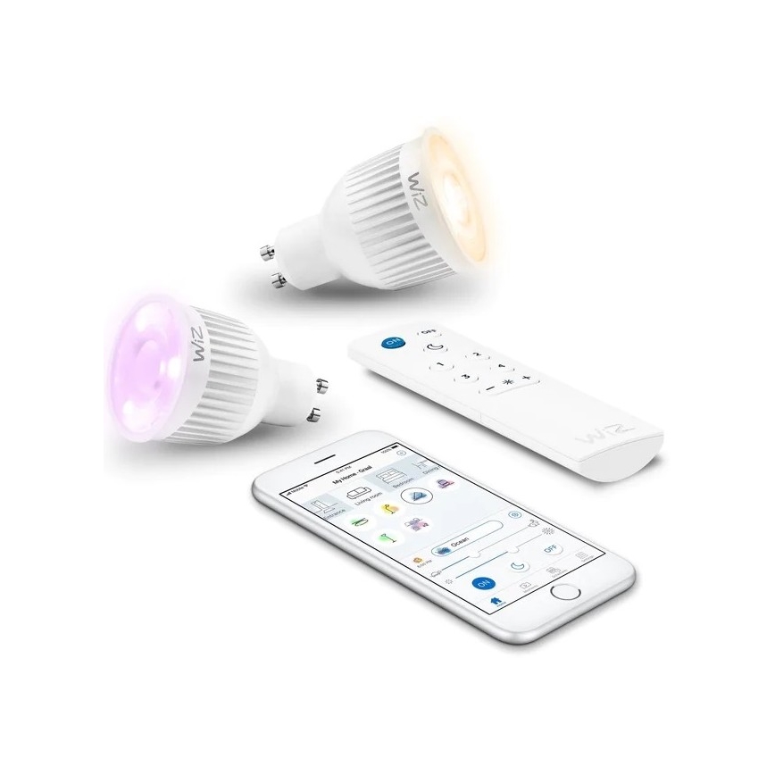 2x LED-pære dæmpbar RGBW-farver GU10/6,5W/230V 2200-6500K Wi-Fi + fjernbetjening - WiZ