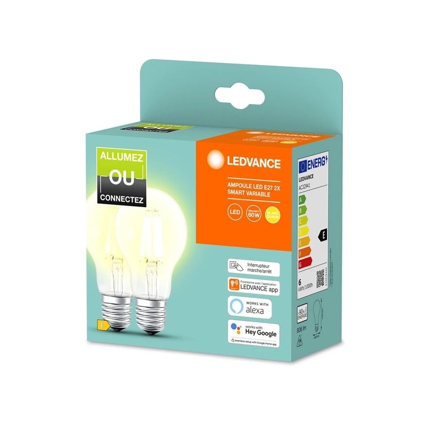 2x LED-pære dæmpbar SMART+ A60 E27/6W/230V 2700K  - Ledvance
