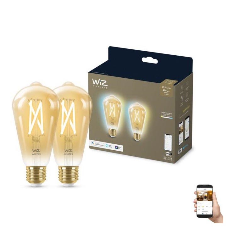 2x LED-pære dæmpbar VINTAGE FILAMENT ST64 E27/6,7W/230V 2000-5000K Wi-Fi - WiZ