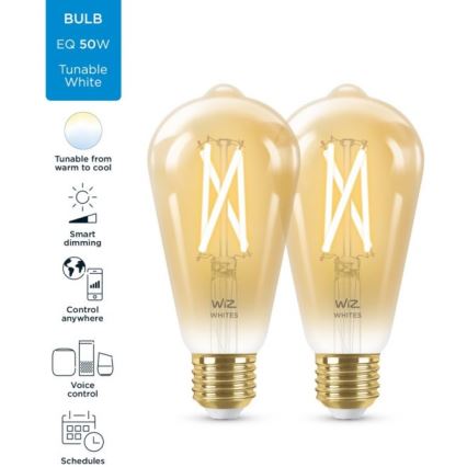 2x LED-pære dæmpbar VINTAGE FILAMENT ST64 E27/6,7W/230V 2000-5000K Wi-Fi - WiZ