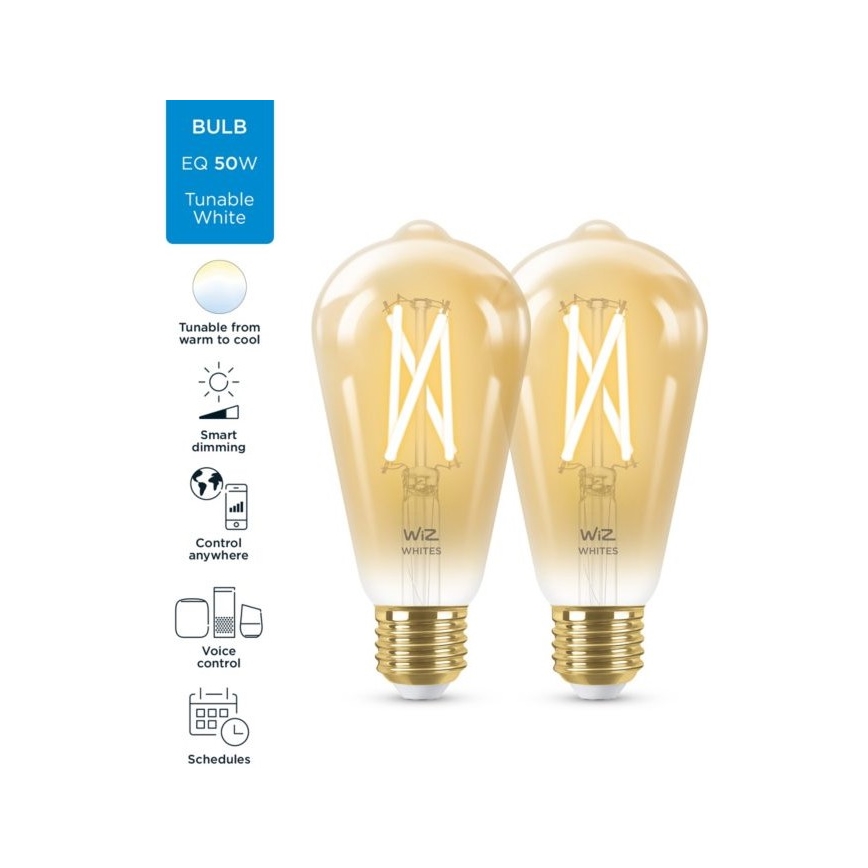 2x LED-pære dæmpbar VINTAGE FILAMENT ST64 E27/6,7W/230V 2000-5000K Wi-Fi - WiZ