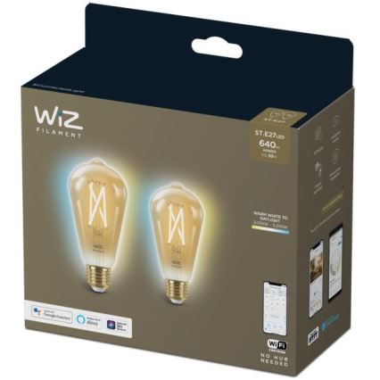 2x LED-pære dæmpbar VINTAGE FILAMENT ST64 E27/6,7W/230V 2000-5000K Wi-Fi - WiZ