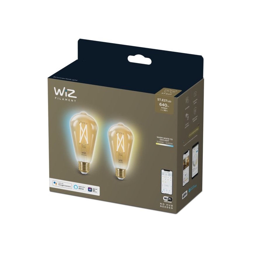 2x LED-pære dæmpbar VINTAGE FILAMENT ST64 E27/6,7W/230V 2000-5000K Wi-Fi - WiZ