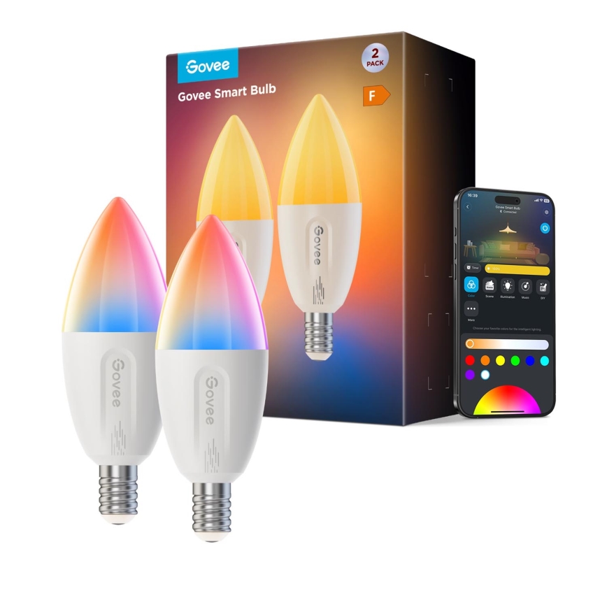 2x LED pære m. RGBWW-farver dæmpbar E14/5W/230V 2700-6500K Wi-Fi - Govee