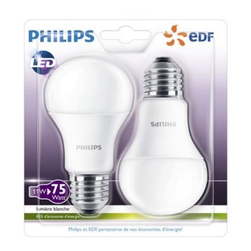 2x LED-pære Philips A60 E27/11W/230V 2700K