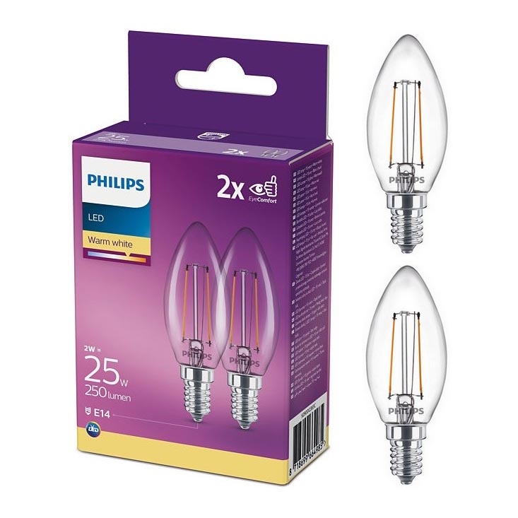 2x LED-pære Philips B35 E14/2W/230V 2700K