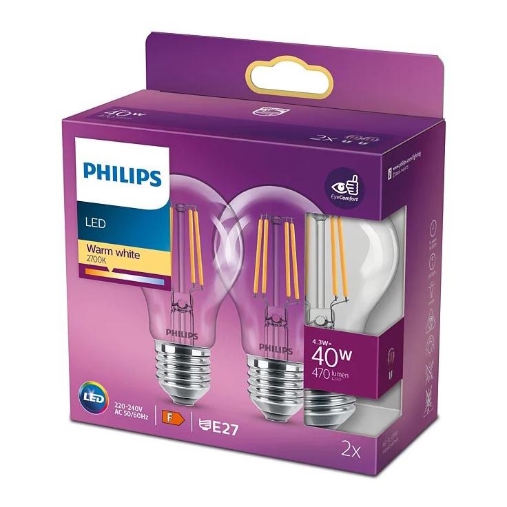 2x LED-pære VINTAGE Philips A60 E27/4,3W/230V 2700K