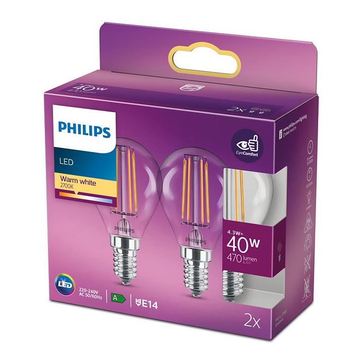 2x LED-pære VINTAGE Philips E14/4,3W/230V 2700K