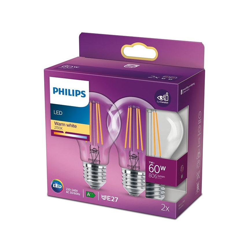 2x LED-pære VINTAGE Philips E27/7W/230V 2700K