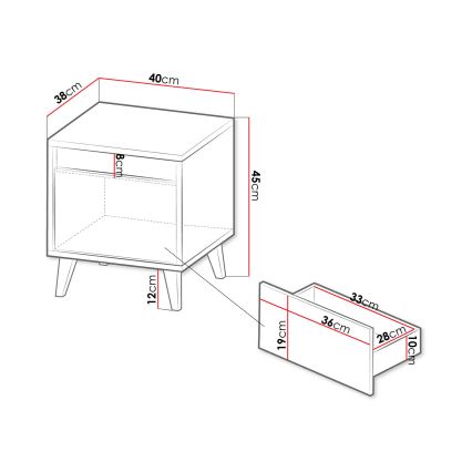 2x Natbord NORD 45x40 cm brun/antracit