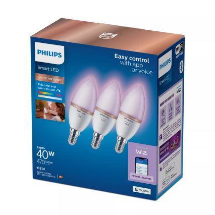 Sæt 3x RGB-dæmpbar LED-pære Philips SMART C37 E14/4,9W/230V 2200-6500K CRI 90