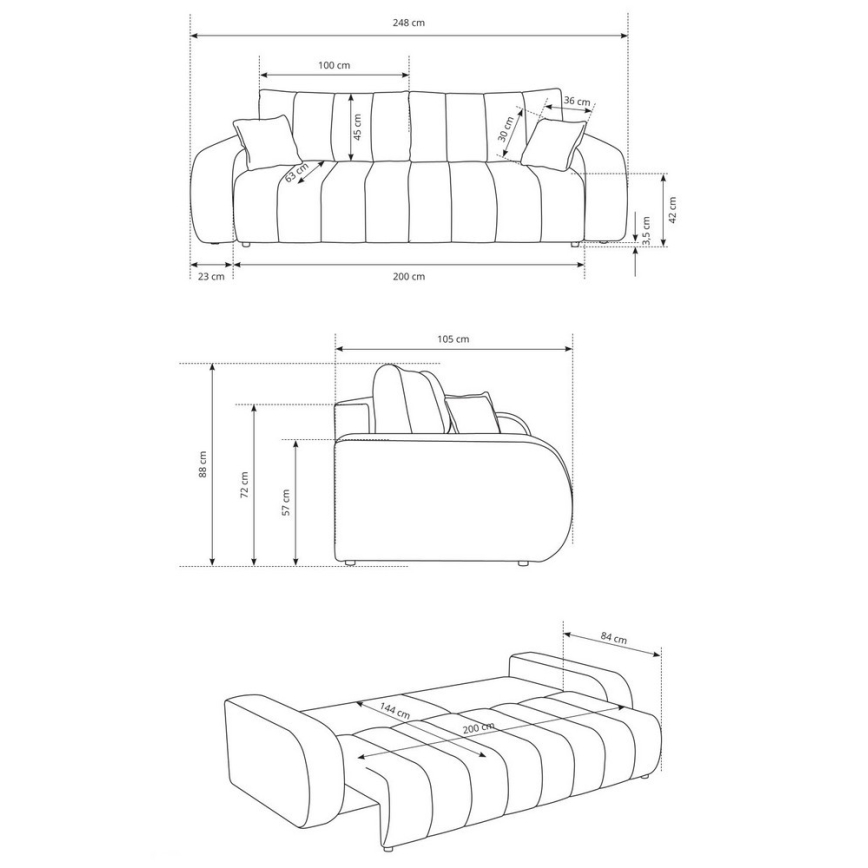 3-personers sofa foldbar DESIO beige