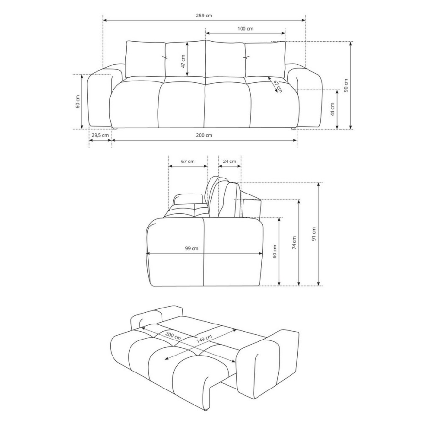 3-personers sofa foldbar og polstret med opbevaringsplads ALMADA beige