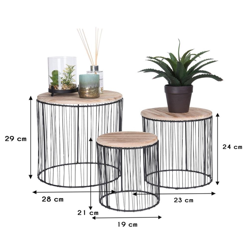 3x Blomsterkrukke diameter 19/23/28 cm sort/beige