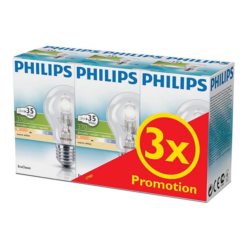 3x Halogenpære dæmpbar Philips E27/28W/230V 2800K