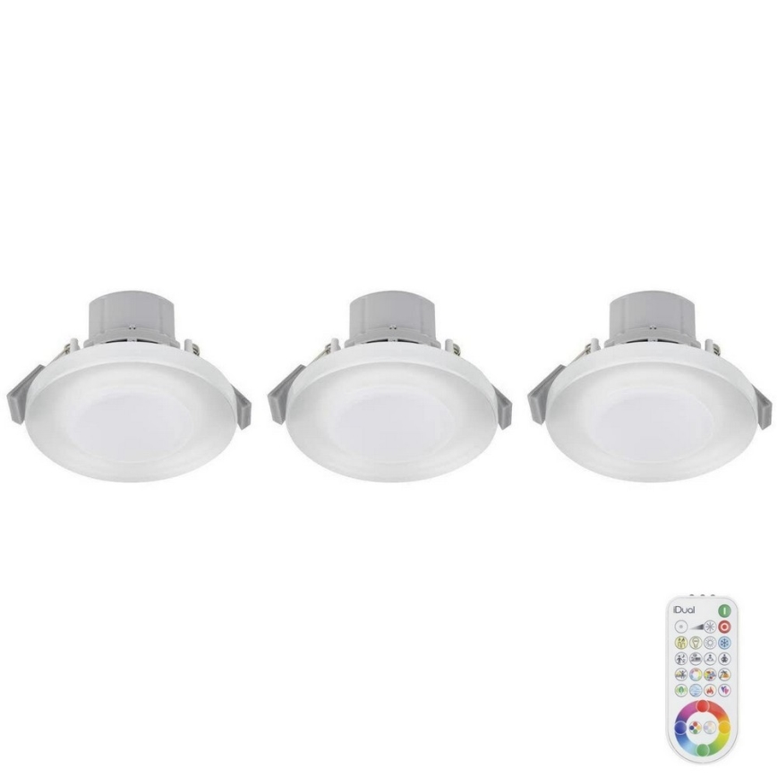 3x LED indbygningsspot til badeværelse m. RGB-farver dæmpbar ARGON LED/7,3W/230V IP44 + fjernbetjening