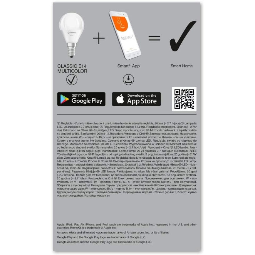 3x LED-pære dæmpbar RGBW-farver SMART+ E14/5W/230V 2700K-6500K Wi-Fi - Ledvance