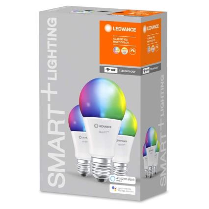 3x LED-pære dæmpbar RGBW-farver SMART+ E27/9W/230V 2700K-6500K Wi-Fi - Ledvance