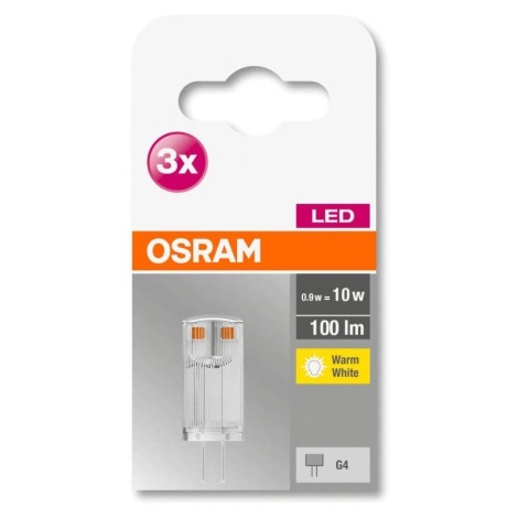3x LED-pære G4/0,9W/12V 2700K - Osram