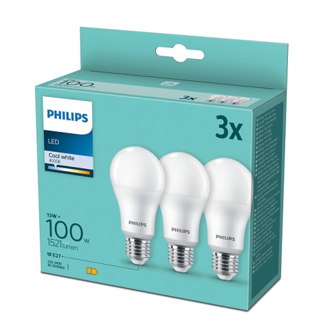 3x LED-pære Philips A60 E27/13W/230V 4000K