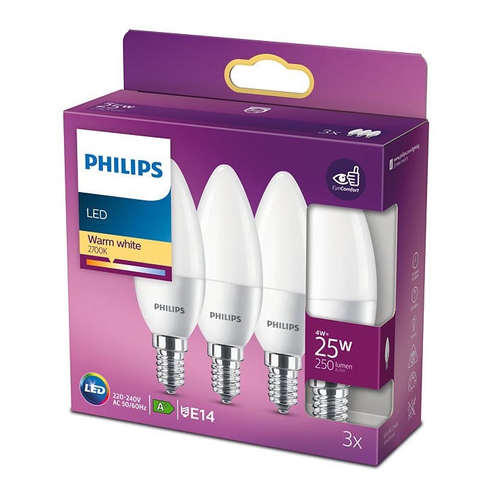 3x LED-pære Philips B35 E14/4W/230V 2700K