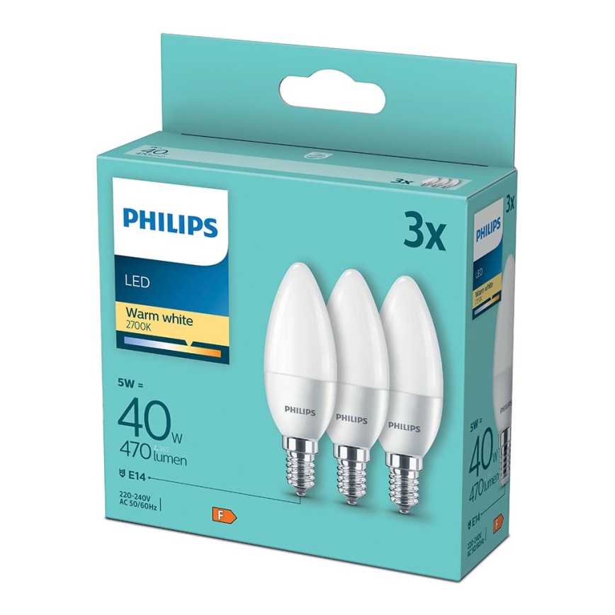 3x LED-pære Philips B35 E14/5W/230V 2700K