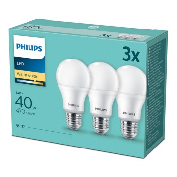 3x LED-pære Philips E27/6W/230V 2700K