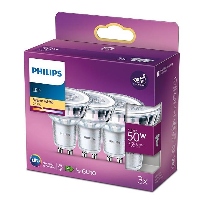 3x LED-pære Philips GU10/4,6W/230V 2700K